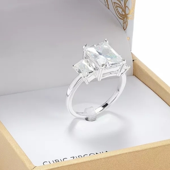 CHARTER CLUB Fine Silver Plated Triple CZ Ring - Picture 3 of 4